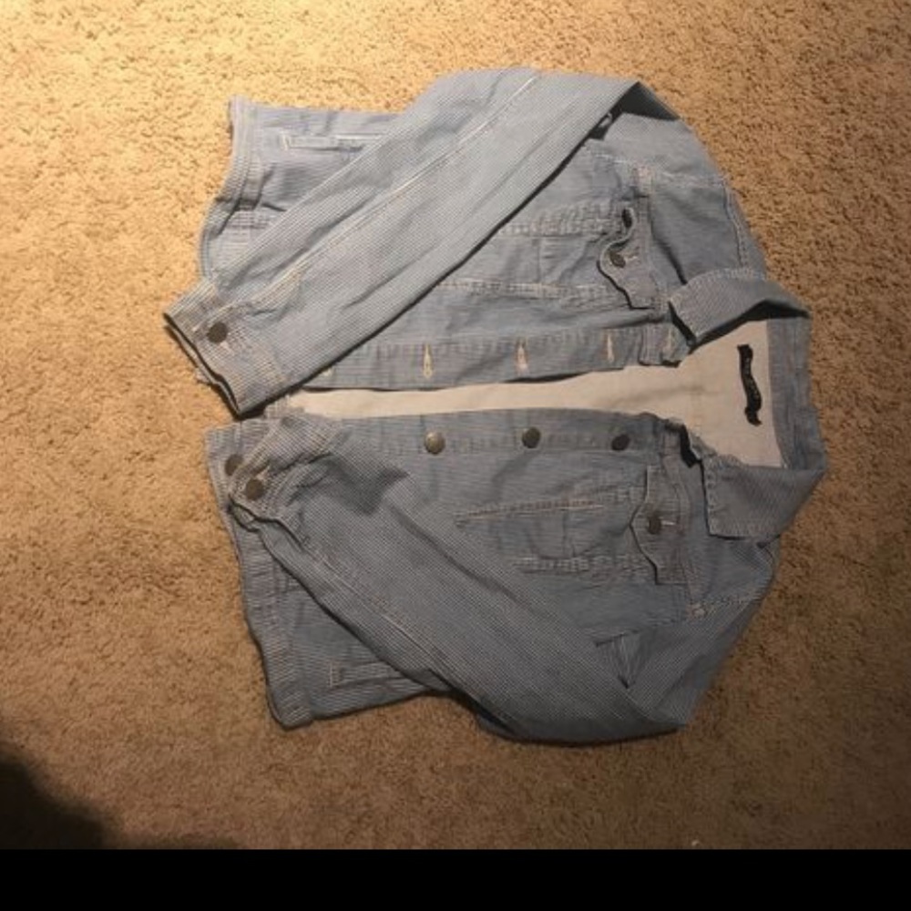 striped jean jacket